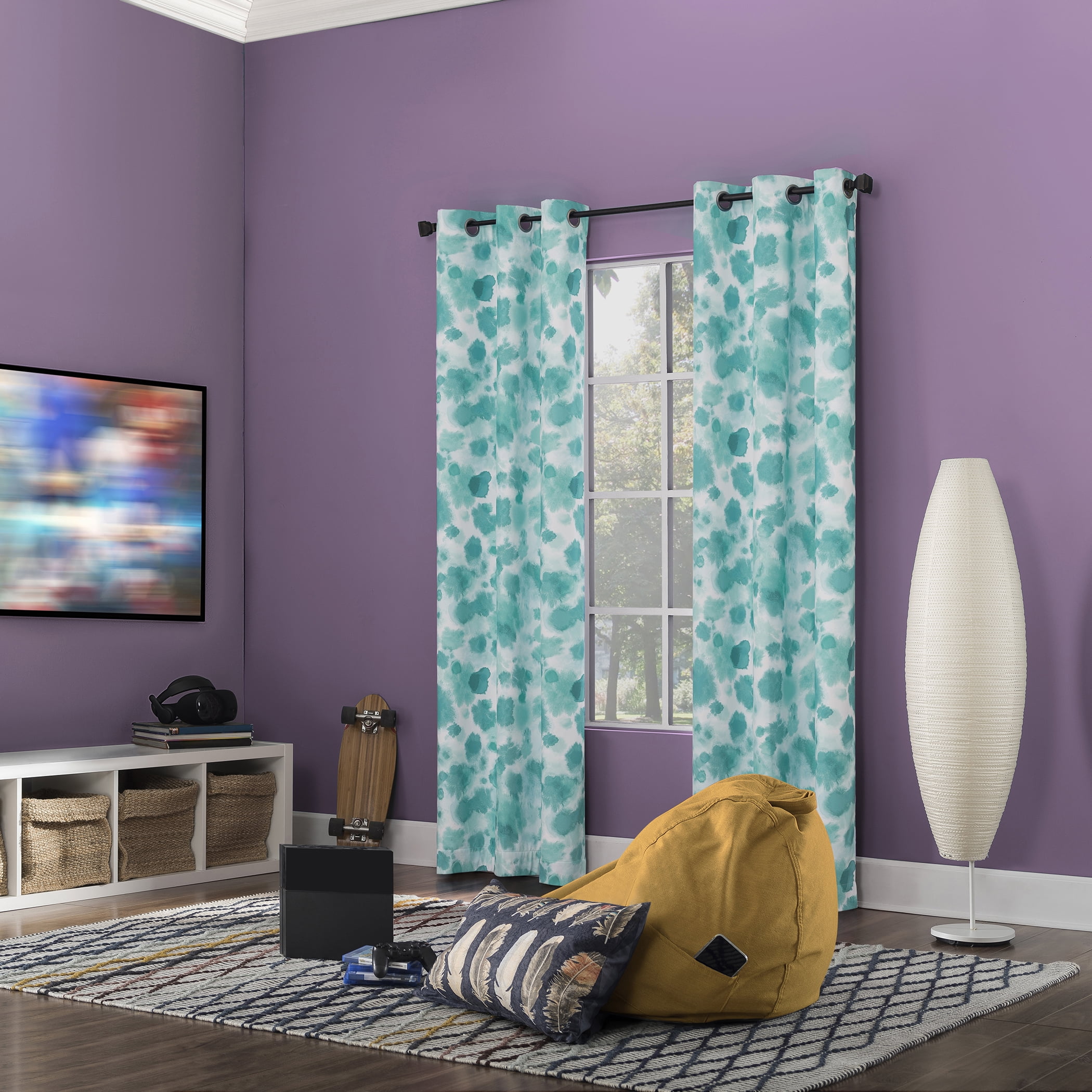 Sun Zero Tie Dye Print 100% Blackout Grommet Single Curtain Panel, 40" x 84" in Surf Blue