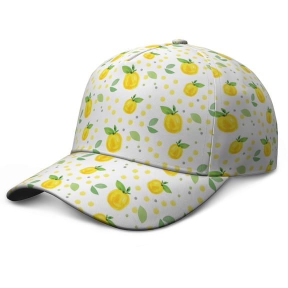 Dad Hat Lemon Cute Yellow Summer Fruit Adjustable Baseball Cap with Fresh Retro Vintage Floral Pattern