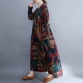 thumbnail image 2 of Vestido vintage suelto con estampado de bolsillos Vestido de manga larga con cuello en O Abanopi  Vestido de mujer, 2 of 7