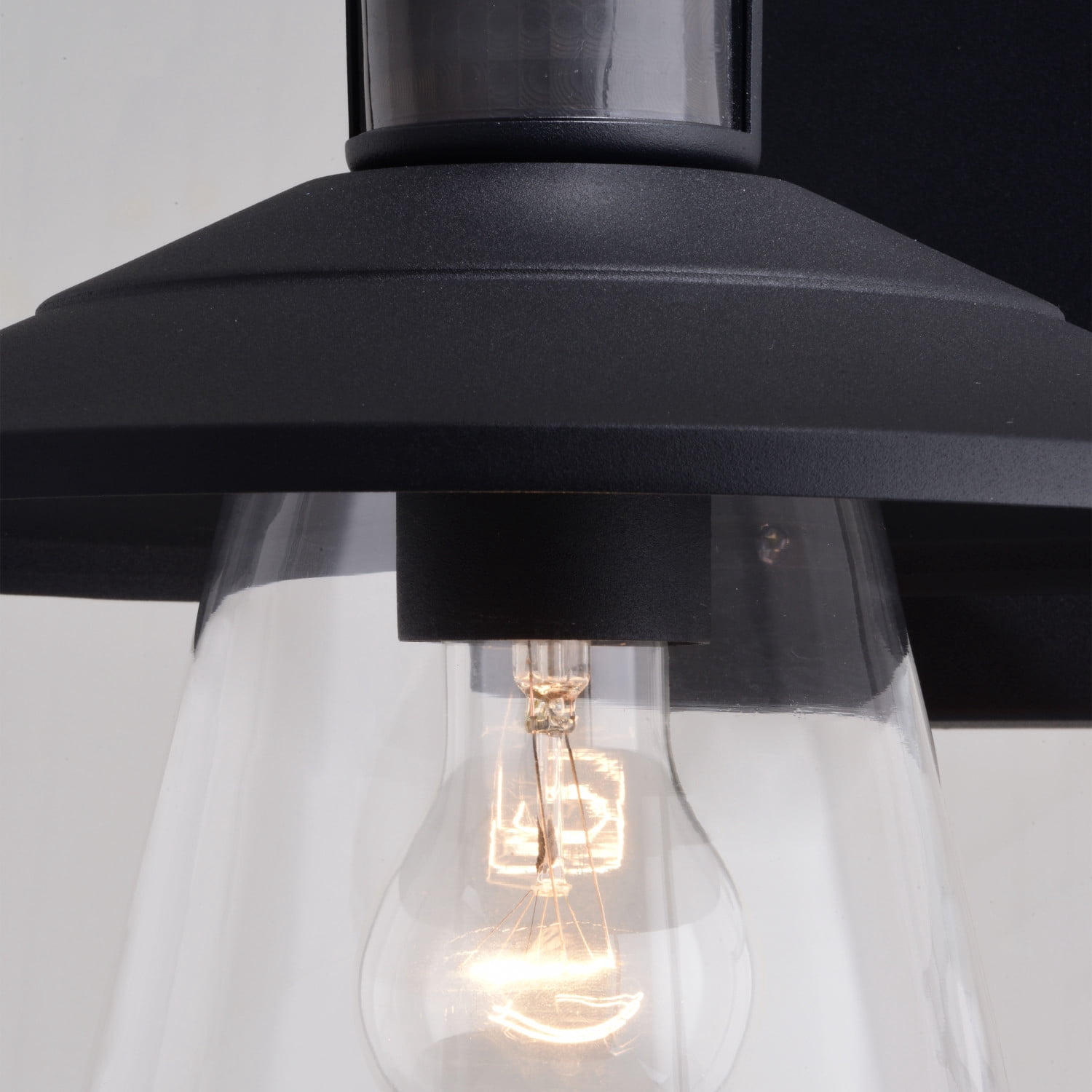 Westport Steel LED Compatible Black Motion Sensor Dusk to Dawn Outdoor Wall Light Coastal Clear Glass