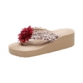thumbnail image 3 of IEMIEMIEM Women's Cute Sandals 3D Floral Applique Woven Fabric Platform Wedge Flip Flops Thick Cushion Thong Sandals For Summer Beach Vacation Wear Wine 8.5 Wide, 3 of 5