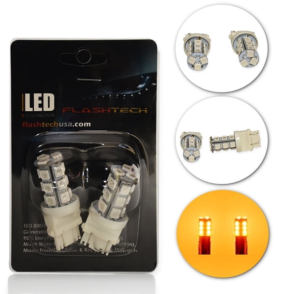 Flashtech LED SMD Bulbs Replacement for Cars Trucks RV Camper Exterior Tail Backup Reverse Lights, Brake Lights, Turn Signal Lights - Amber - 3157