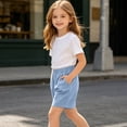 thumbnail image 4 of Big Girls Pull on Denim Shorts, Stretchy Jeans Shorts Casual Loose Elastic Waist Straight Leg Denim Short Pants with Pockets Light Blue 11 Years, 4 of 9
