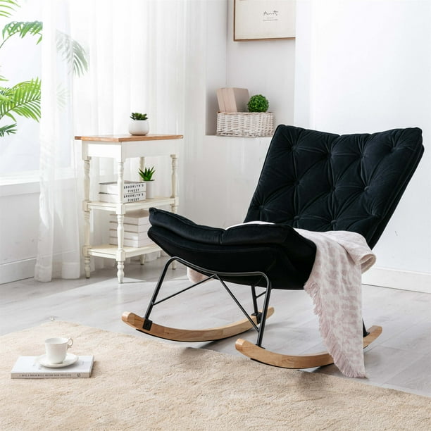 Patio Rocking Chairs Living Room Velvet Turfed Upholstered Armless Chair With Wide Backrest And Seat Comfy Accent Rocker For Rooms Bedrooms Nurserys Black Com Patio Rocking Chairs Living Room, Comfy Rocking Chair For Living Room