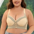 thumbnail image 2 of Bigersell Womens Plus Size Wireless Bras - Front Closure Bras for Old Women No Underwire - Seniors Comfort V-Neck Snap Front Push up Padded Bras Full-Figure Style D-B-1 Beige 52, 2 of 9