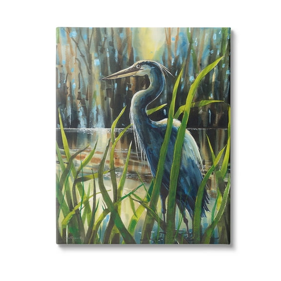 Stupell Industries Heron Between Pond Reeds Animals & Insects Painting Gallery Wrapped Canvas Art Print Wall Art, 16 x 20