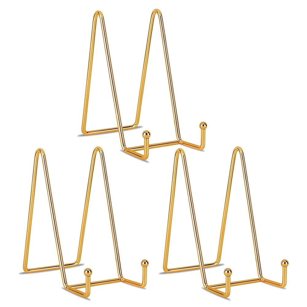 3 Pack 6 Inch Plate Display Stands Gold Metal Easel Stand, Plate