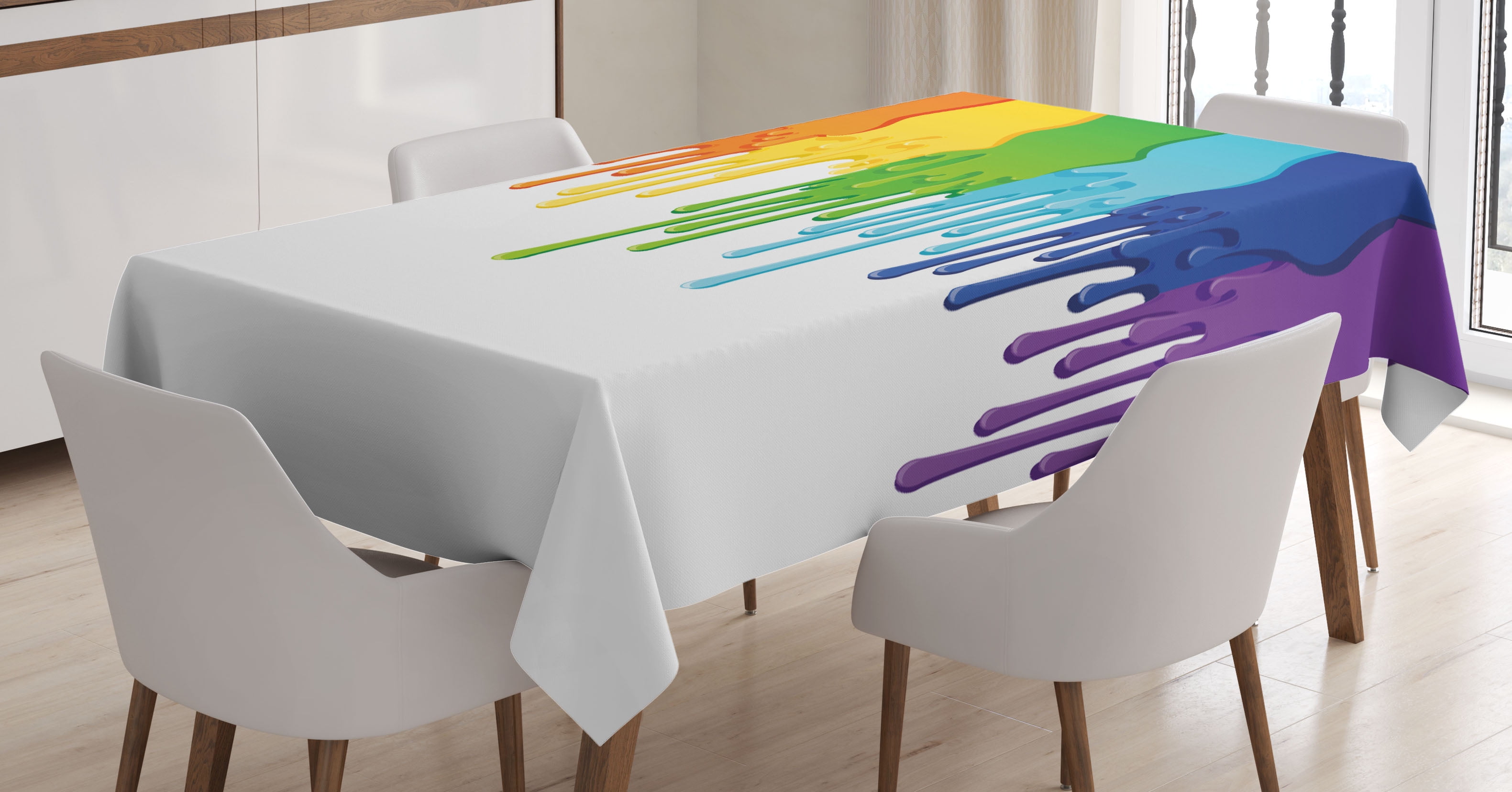 Abstract Tablecloth, Rainbow Colored Paint with Leaking Splattered