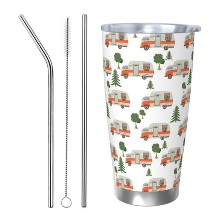

Logiee Camp Van Print 20OZ Car Cup with Lid Stainless Steel Vacuum Insulated Double Wall Travel Tumbler Durable Insulated Coffee Mug Thermal Cup with Straw-Straw Three-piece Set