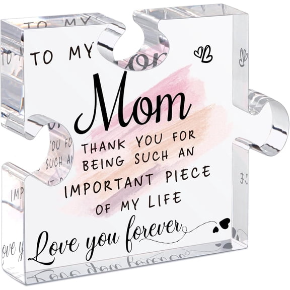 Gifts for Mom from Daughter Son, Unique Gifts for Mother's Day Birthday Christmas, Acrylic Puzzle-Shaped Plaque Desk Decorations Present for Mother from Daughter Son