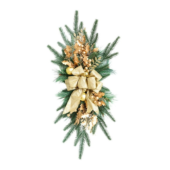Lipstore Artificial Christmas Swag Wreath Hanging Decoration 12x26inch Stairway Swag Trim Golden