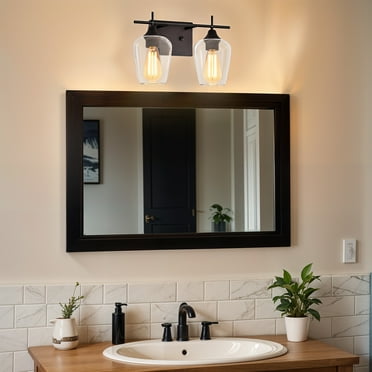 ModFusion Adjustable Wall Sconce Lamp with E26 Light Bulb Compatible, 2-Light Bathroom Vanity with Clear Glass, Black