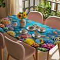 thumbnail image 3 of Ocean Sea Turtle Table Cloths for 5 Foot Rectangle Tables, Blue Coastal Fish Coral Jellyfish Marine Life Patio Waterproof Elastic Fitted Tablecloths, Washable Rectangular Table Cover for Camping, 3 of 8