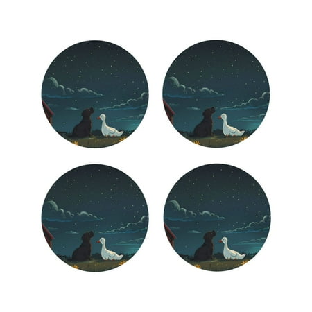 

Tideii Farm Dog Duck Moonlight for Leather Coasters 4 Pieces Anti-fouling and Anti-scalding Decorative Coasters Suitable for Restaurants Kitchens Coffee Shops-Round Shape