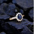 thumbnail image 3 of JEWELSBYASAILOR 8X6MM Blue Sapphire Ring / CZ Diamond Halo Ring / 925 Streling Silver Jewelry / Birthday Gift For Love, 3 of 4