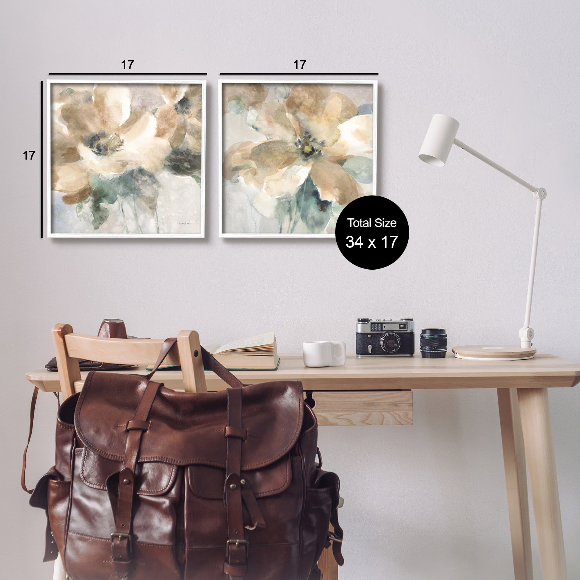 Stupell Industries Abstract Beige Flowers Botanical & Floral Painting White Framed Art Print Wall Art, 17 x 17, Set of 2