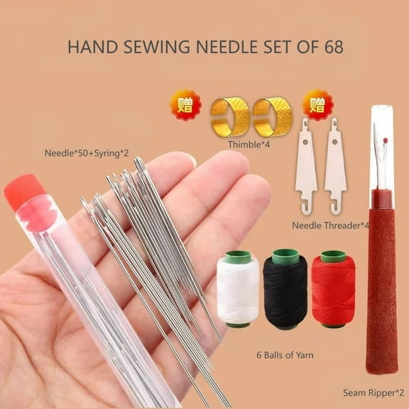 68 Piece Needle and Thread Kit, Hand Sewing Needle Sewing Tool Set, Needles for Hand Stitching, Needlework Supplies for Beginners, Professional DIY Lovers