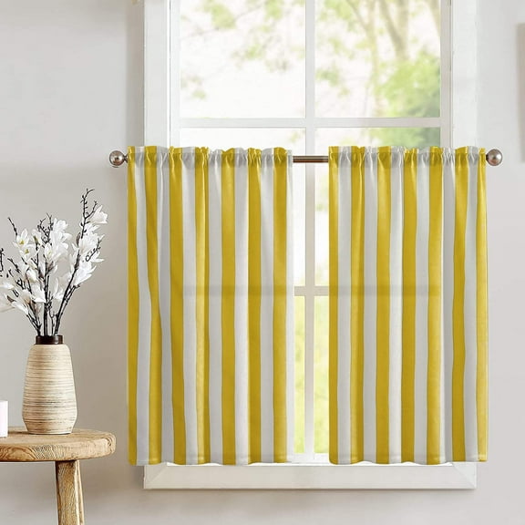 Cotton 2 Inch Wide Stripes Print Café Tier Curtains Window Treatment Kitchen Home Décor