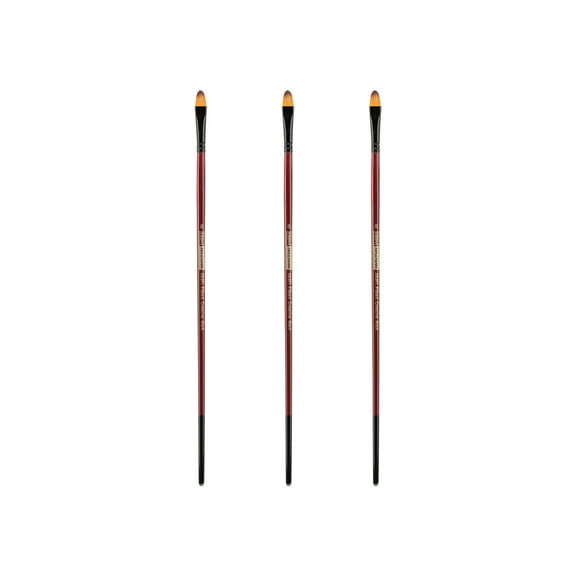 Creative Mark Ebony Splendor Long-Handled Synthetic Sable Paint Brush, Filbert # 8, Pack of 3, Teijin Multi-Filament Hair, Handcrafted Synthetic Paint Brushes for Acrylic, Watercolor Painting and More