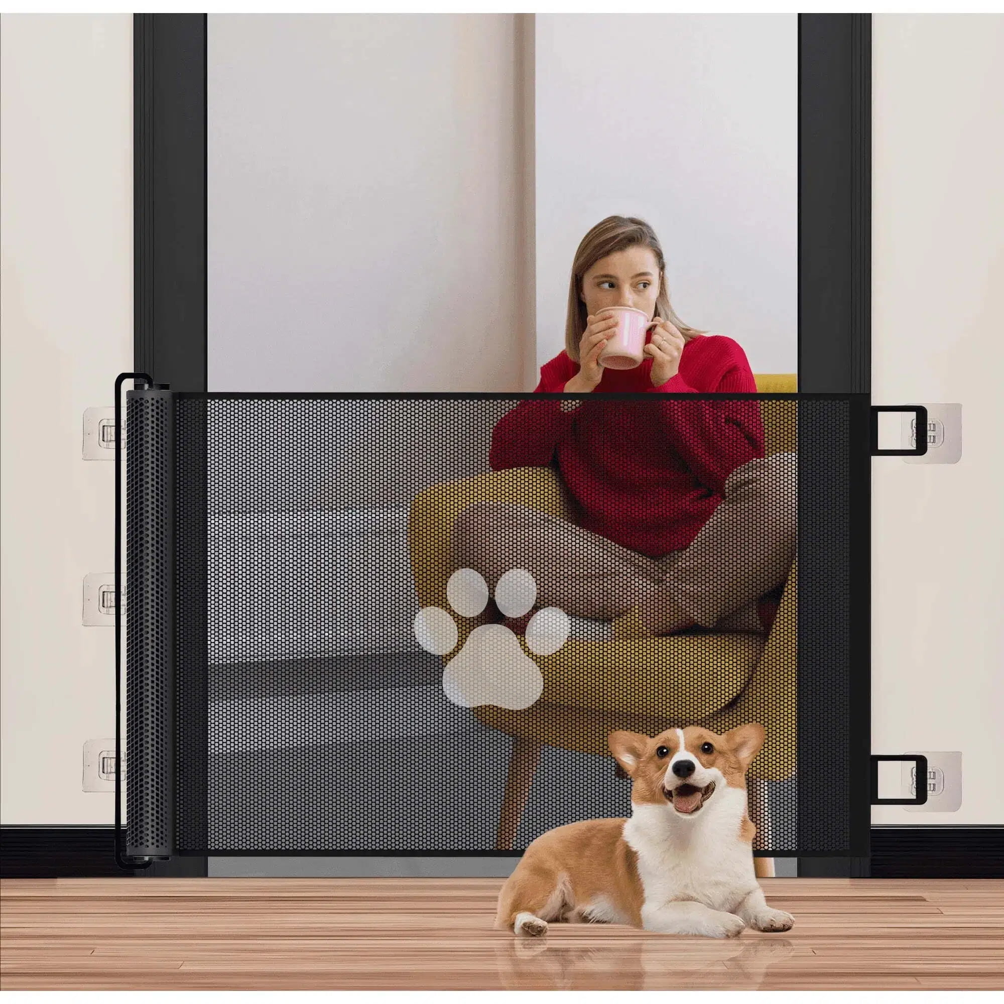 Automatic Rebound Door Barrier Cloth Pet Gate（2 pack）