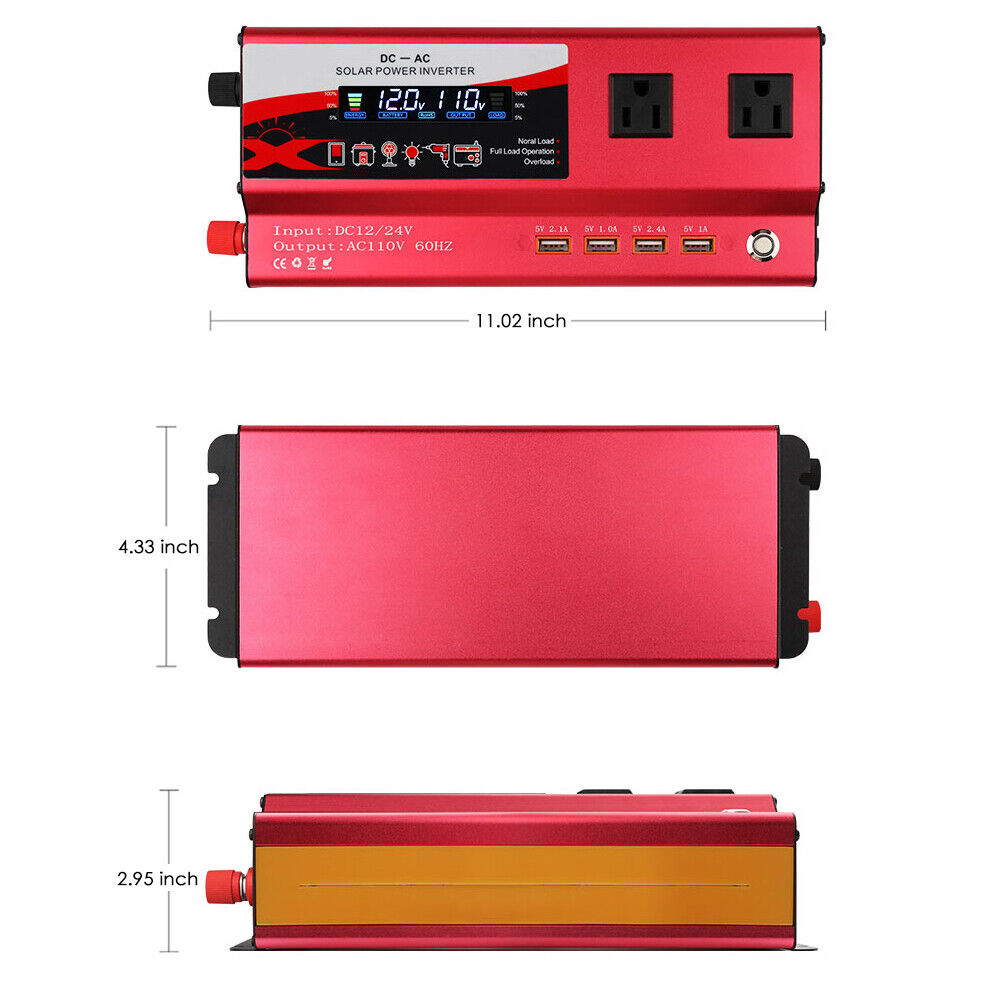 JAHY2TECH Pure Sine Wave 12V 900W Continuous 6000W Surge Power Inverter LED Display for Truck
