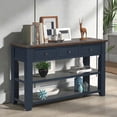 thumbnail image 3 of Tcbosik Console Table with Open Shelves and 3 Storage Drawers, Farmhouse Sofa Table, Accent Table for Entryway, Hallway, Foyer, Living Room, Space Saving, Navy Blue, 3 of 11