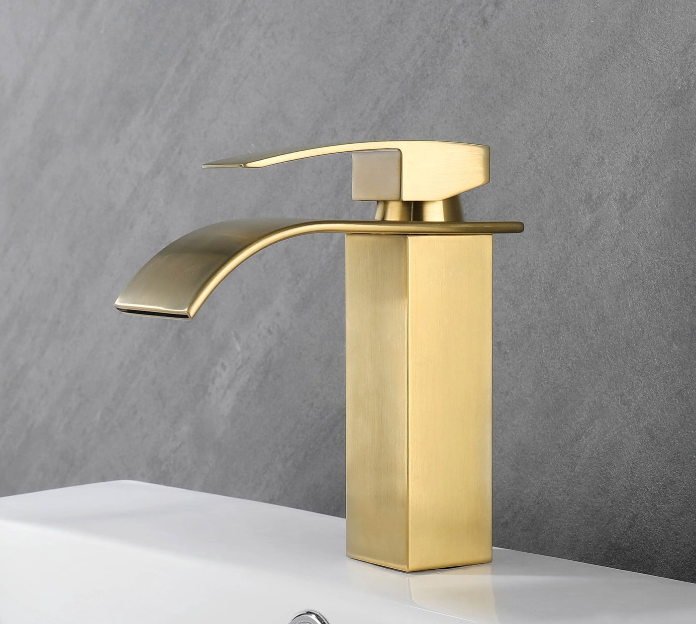 YZZY Single Handle Waterfall Bathroom Faucet Brushed Gold Bathroom Basin Faucet Single Hole Bathroom Vanity Sink Faucet