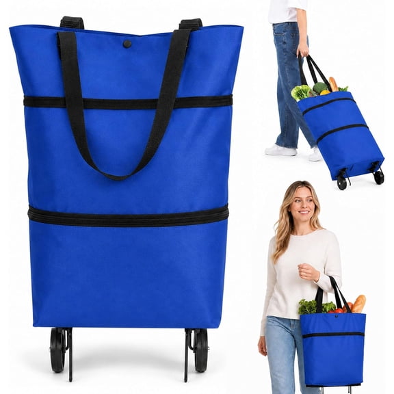 2 in 1 Foldable Shopping Trolley Bag with Wheels, Large Capacity, Suitable for Travel, Camping and Shopping