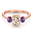 thumbnail image 3 of Gem Stone King 1.50 Ct Oval Peach Morganite Purple Amethyst 18K Rose Gold Plated Silver Ring, 3 of 6