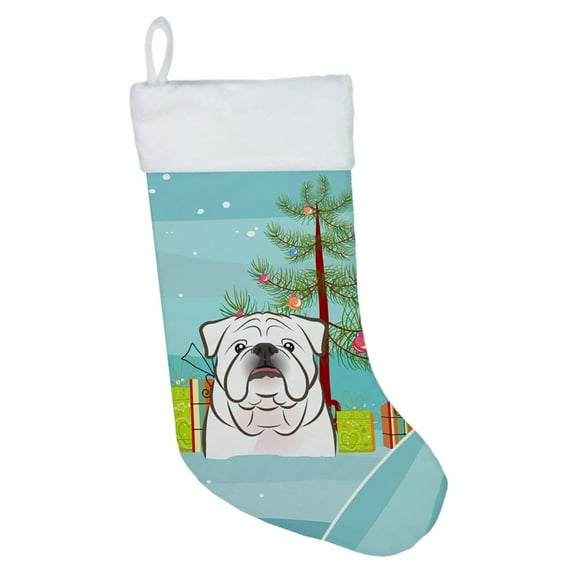 Carolines Treasures BB1592CS Christmas Tree and White English Bulldog Christmas Stocking , Large, multicolor