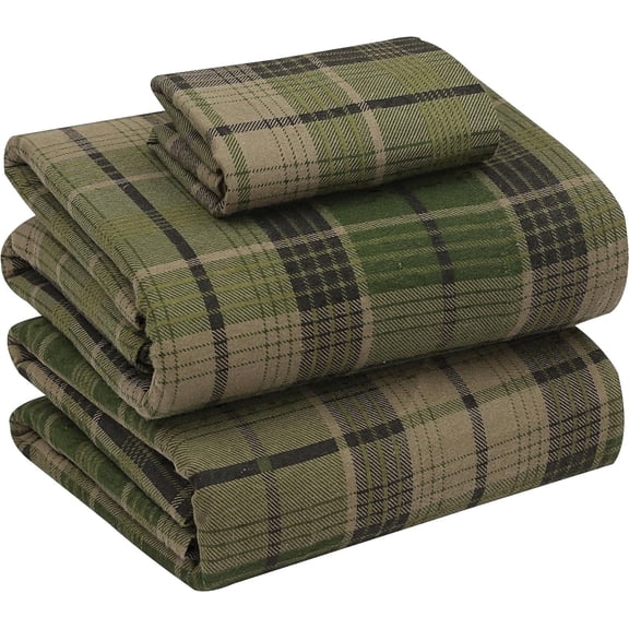 RUVANTI Flannel Sheets Twin Size - 100% Cotton Double Brushed Twin Sheets Set, Deep Pockets 16 Inches, All Seasons Breathable & Extra Soft Bed Sheets, Warm & Cozy, 3 Piece, DNA Plaid