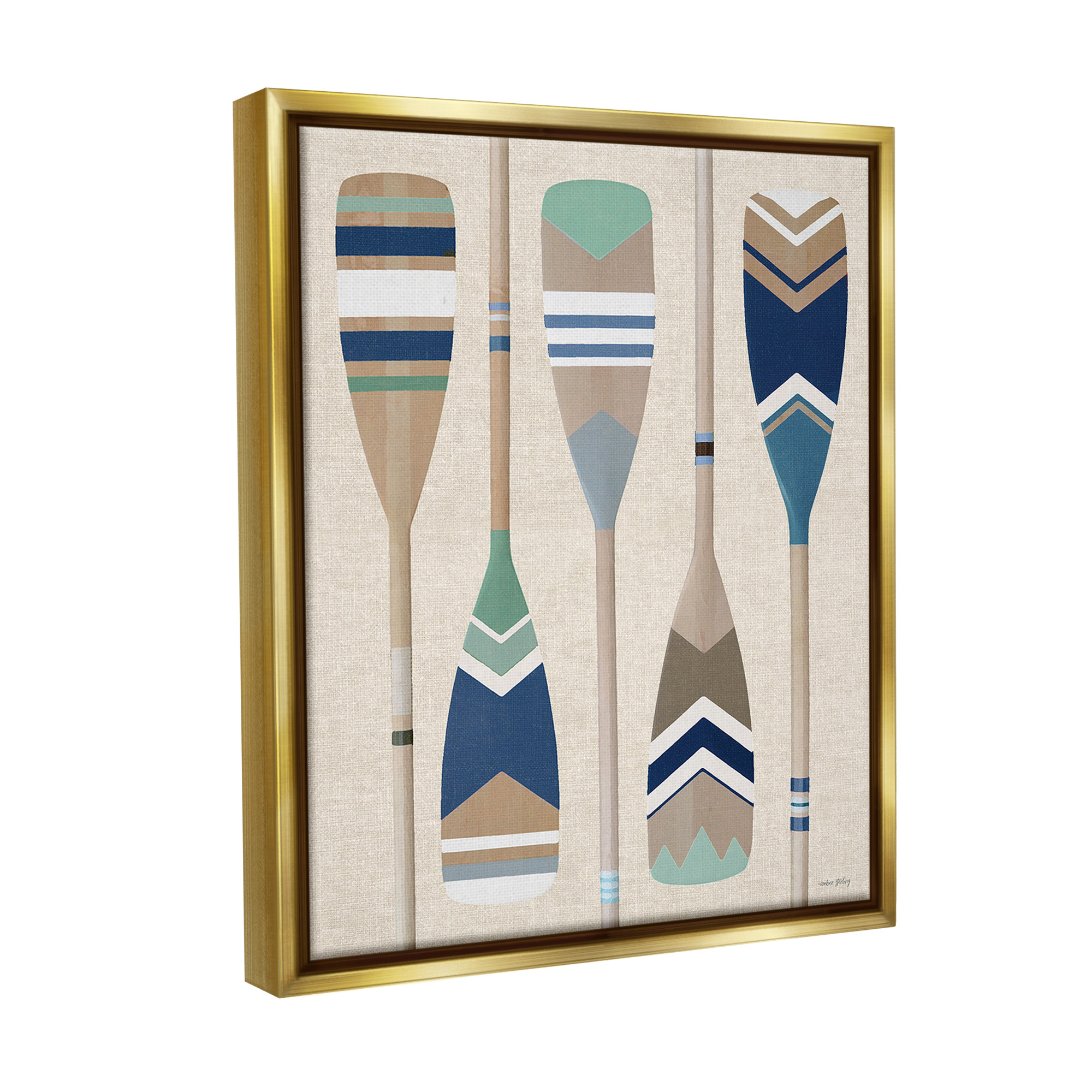 Stupell Industries Striped Boating Oars Nature Painting Gold Floater Framed Canvas Art Print Wall Art, 17 x 21