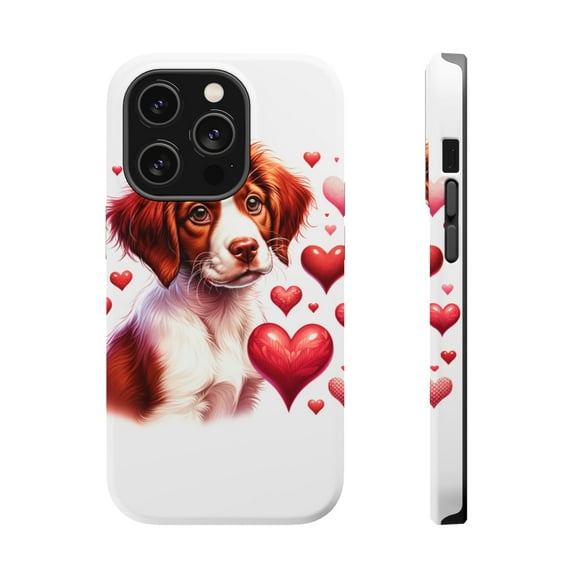 DistinctInk Tough Case for Apple iPhone 15 Pro MAX (6.7" Screen), Compatible with MagSafe Charging - Valentine's Day Brittany Puppy