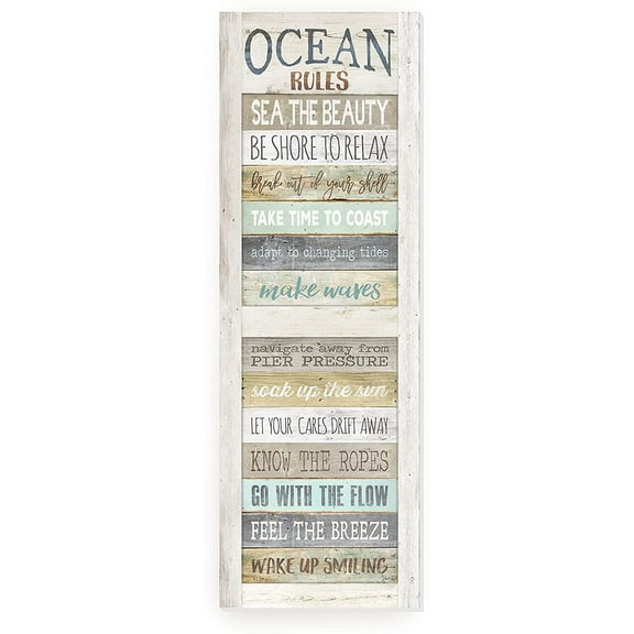 Ocean Rules Rustic Framed Wood Farmhouse Wall Sign 6x18 (Unframed)