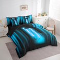 thumbnail image 3 of Feelyou Glitter Cyan Lines Bedding Comforter Set 7 Pieces for Kids, Neon Gradient Lightning Full Bedding Set, Modern Fashion Abstract Reversible Fitted Sheet Flat Sheet, Super Cozy Room Decor, 3 of 8