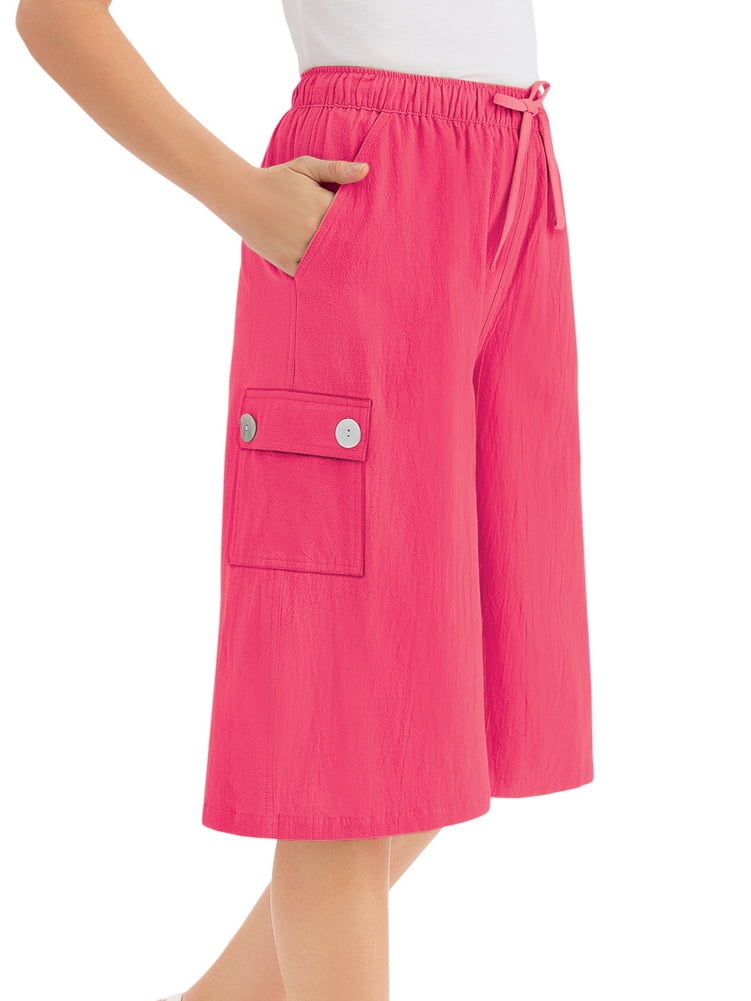 Crinkle Cotton Gauze Clothing Cargo Pocket Elastic Waist Split Skirt