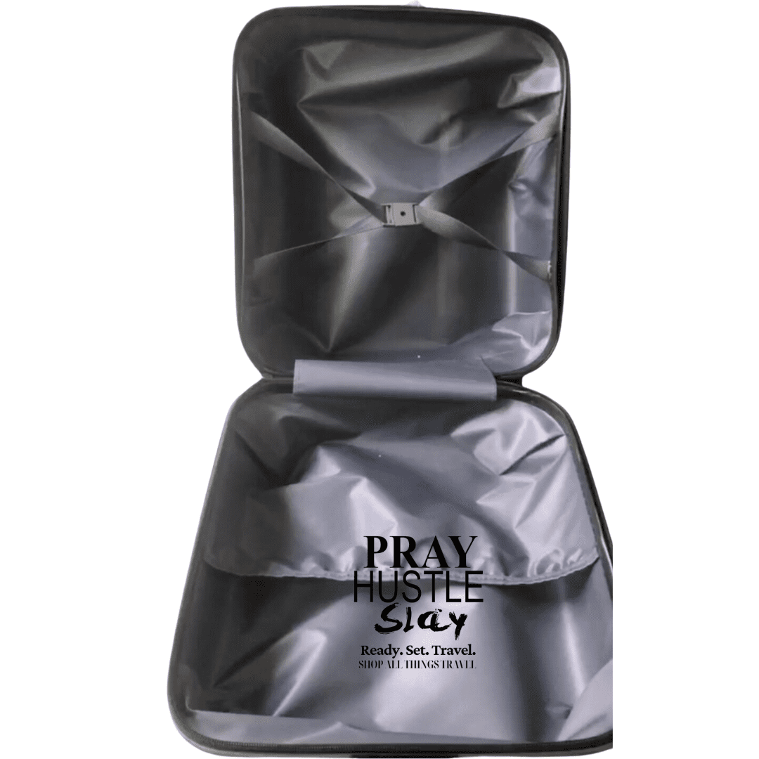 Pray Hustle Slay Compact Couture Carry-On Hard Shell Luggage Bag - Hot Pink - 18" x 16" x 8"