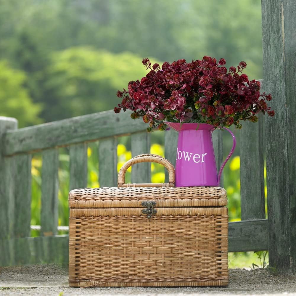 6 Bundles Artificial Eucalyptus Flowers, Fake Artificial Greenery UV Resistant No Fade Faux Plastic Plants for Wedding Bridle Bouquet Outdoor Home Garden Kitchen Office Table Vase(Brown)