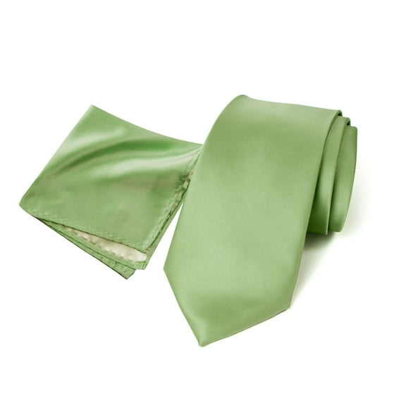 Spring Notion Men's Satin Microfiber Solid Color Tie and Handkerchief Set, Sage