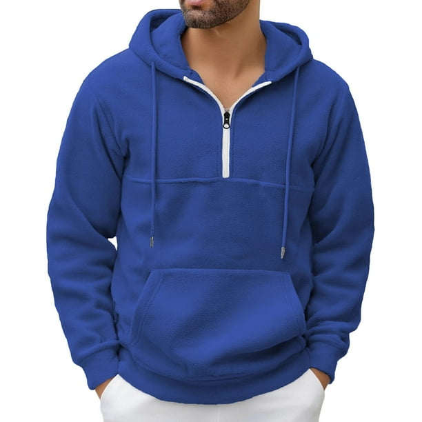 pstuiky manga larga de hombre, Sudadera con capucha de terciopelo para hombre, con cremallera de un cuarto de pie, manga larga, color liso, informal, para hombre top de hombre m