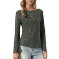 thumbnail image 4 of INSPIRE CHIC Jacquard Blouse for Women's Boat Neck Long Sleeve Fall Sheer Knit Top XS Dark Green, 4 of 6