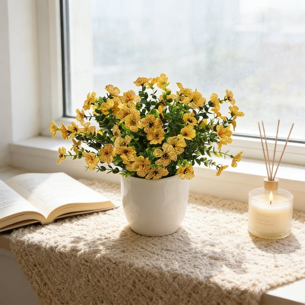 Artificial Eucalyptu And Violet Plastic Flowers Outdoor Home And Garden Decorative Bouquets