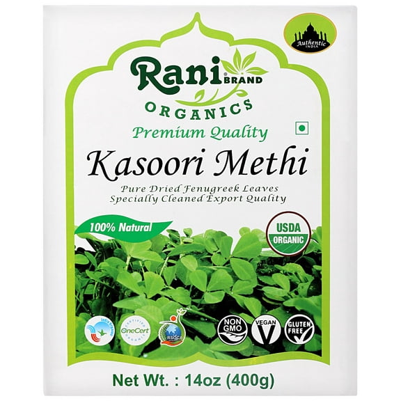 Rani Organic Fenugreek Leaves Dried (Kasoori Methi) 14oz (400g) ~ All Natural | Vegan | Gluten Friendly | NON-GMO | Indian Origin | USDA Certified Organic