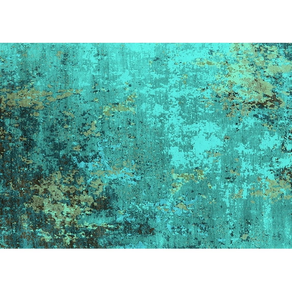 Ahgly Company Machine Washable Indoor Rectangle Oriental Turquoise Blue Industrial Area Rugs, 8' x 12'