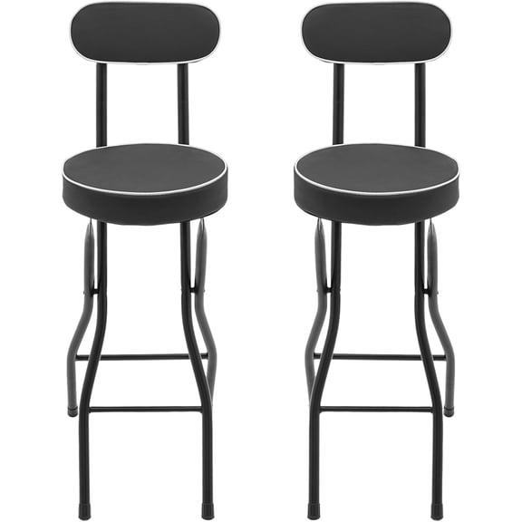 2 Pcs Folding Bar Stool with Backrest, Counter Height Foldable Bar Chairs with Padded PU Seat, Portable Collapsible Stools for Adults, Kitchen Island, Dining Room, Cafe, Guitar Playing (Black)