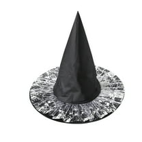 Deeceymbur Multi Color Fabric Witch Hat Halloween Pointed Top Curved Brim Gold Ribbon Decoration 12.99x14.96in