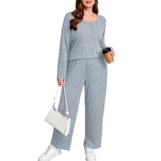 Aamikast Women's 2-Piece Lounge Set - Soft Brushed Jersey Pajama Set With Long Sleeve Top & Wide Leg Pants