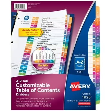 Avery Ready Index "A-Z" Tab Dividers, Customizable Table of Contents, 1 Set (11125)