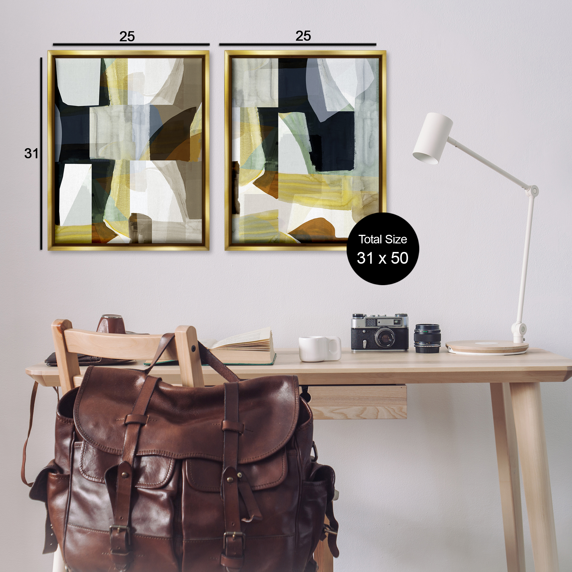 Stupell Industries Geometric Desert Motif Abstract Painting Gold Floater Framed Canvas Art Print Wall Art, 31 x 25, Set of 2