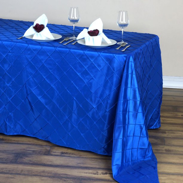 Efavormart 90" x 132" Royal Blue Taffeta Tablecloths Pintuck Table linens for Kitchen Dining